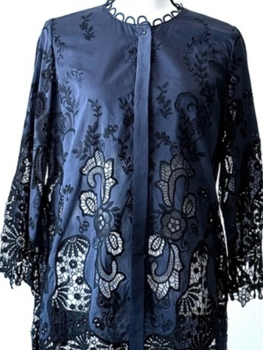 Elie Tahari Navy Lace Overlay Kimono
